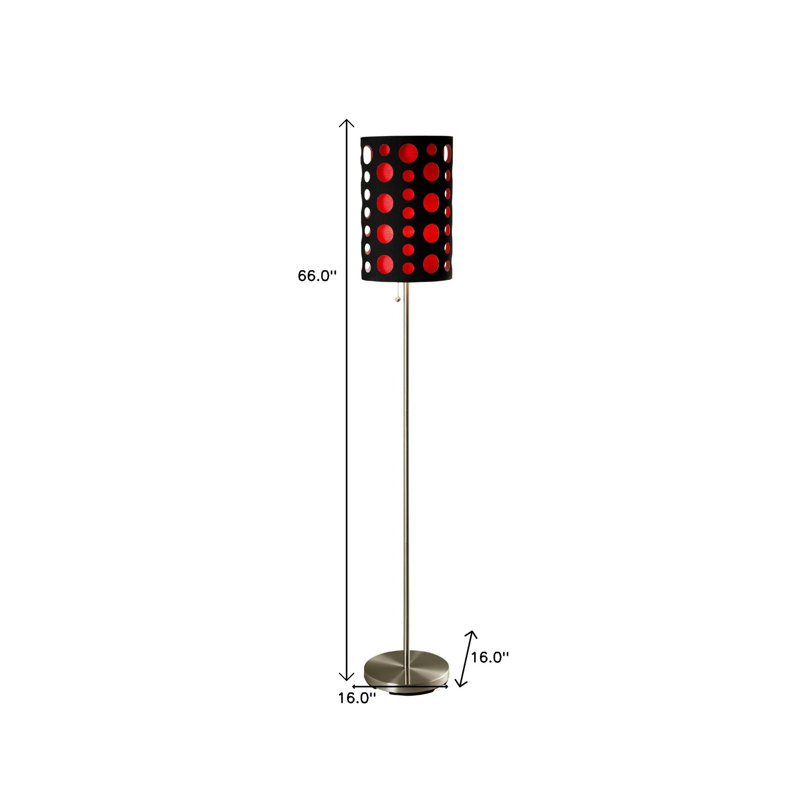 66" Steel Novelty Floor Lamp With Drum Shade, Black/Red