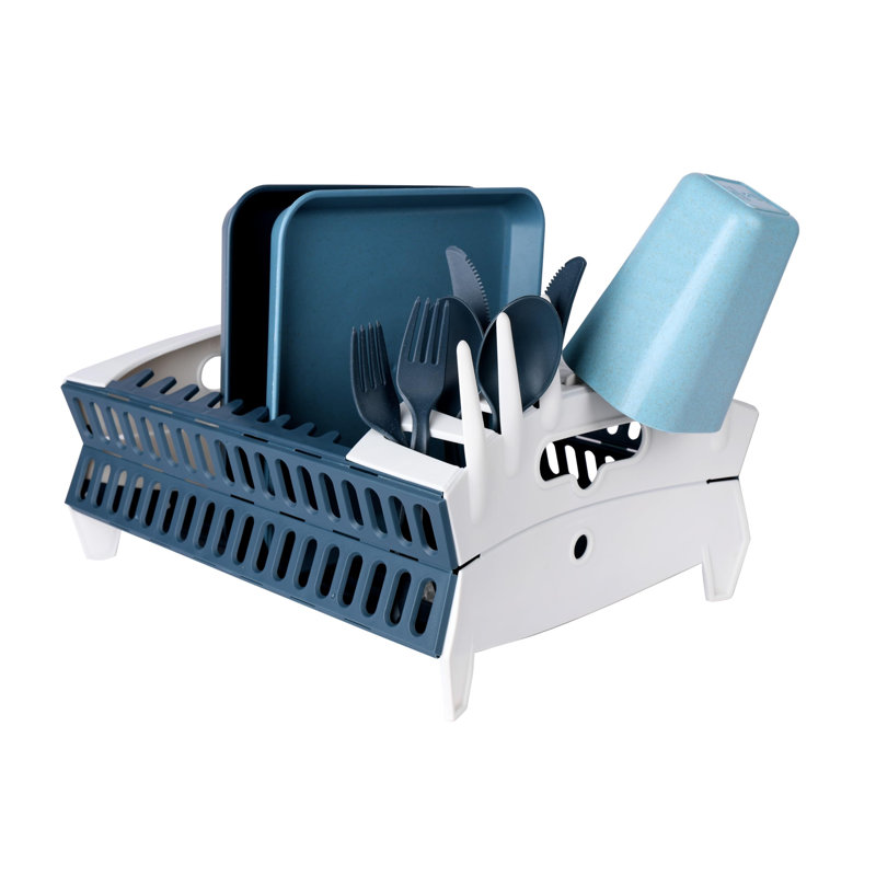 Dish Rack, Portable Camp Kitchen Organizer, Space-Saving Foldable Dish Drying Rack With Dish And Utensil Slots, Drinkware Holder, For Camping, Rvs, And Travel, (Evening Green)