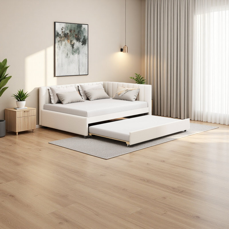 Lit de jour rembourré avec base de canapé-lit sans sommier tapissier, Beige