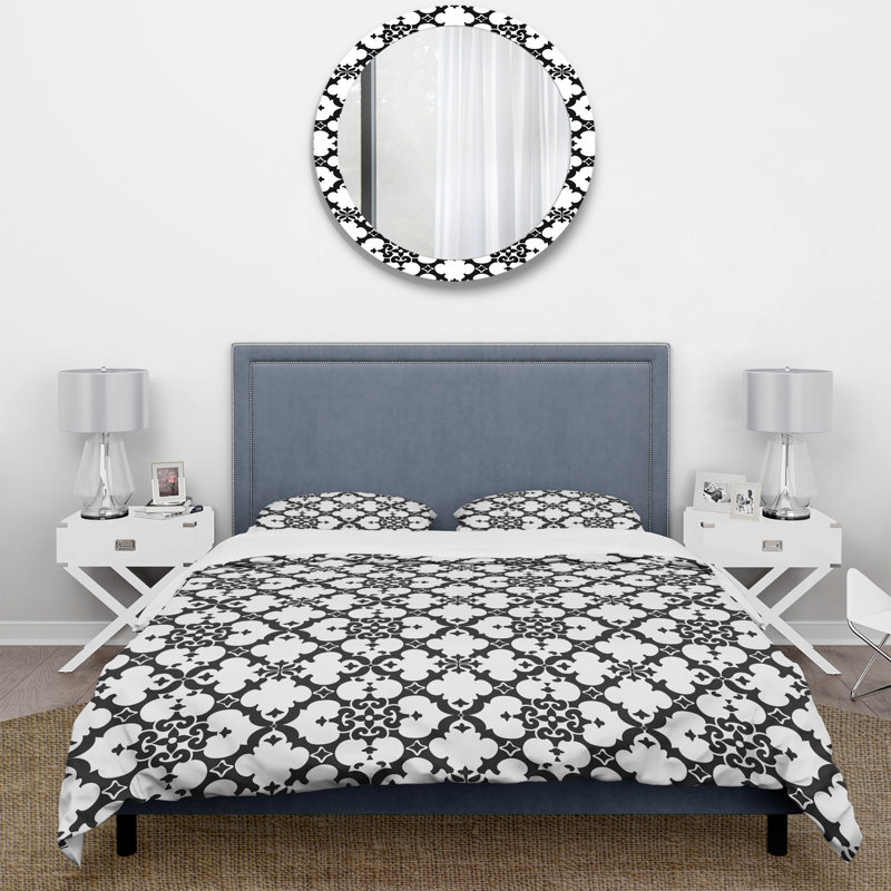 Ensemble de housse de couette noir et blanc à motif quadrilobe II, Housse de couette très grand et 2 très grandes t
