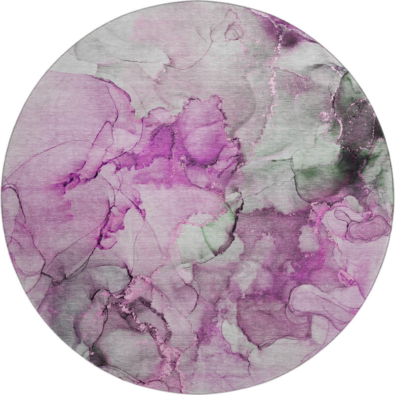 Premium Machine Washable Cerrito AMF520 Pink Rug, Round 8'