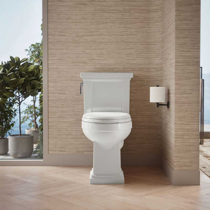 Tresham 1.28 GPF Water Efficient Elongated Two-Piece Toilet (Seat Not Included), Left-Hand, White