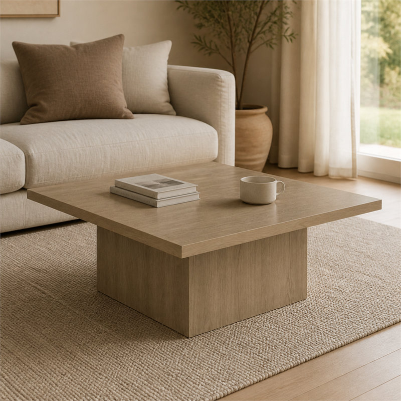 Table basse 35 pouces carrée avec finition en bois naturel pour le salon