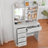 Vanity Set with Sliding Mirror, Makeup Desk with 5 Drawers and Shelves for Girl, White