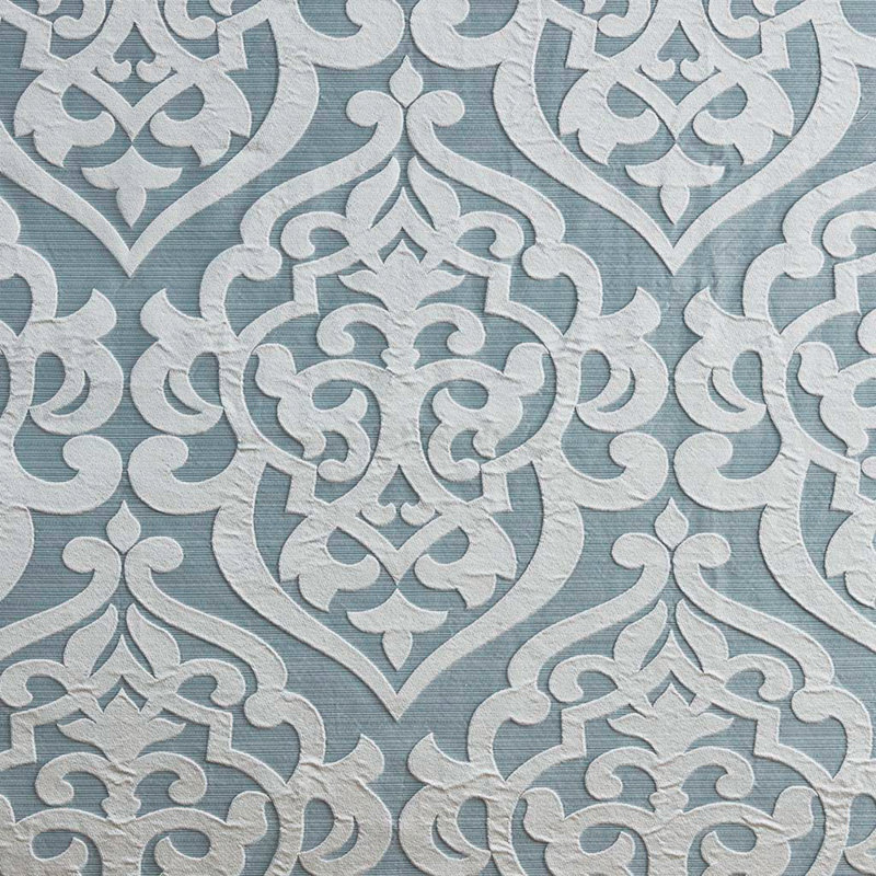 Rideau de douche en coton, Médaillon damassé, Aqua / argent
