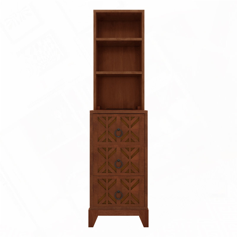 End Table with 3 Drawers, Corner Table with 2 Open Shelves, Tall Side Table for Bedroom and Corner, Natural
