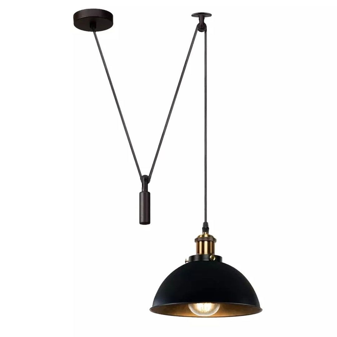 Borough Wharf Industrial Pulley Pendant Light – Adjustable E27 Ceiling Hanging Lamp with Retro Metal Dome Shade for Kitchen & Living Spaces