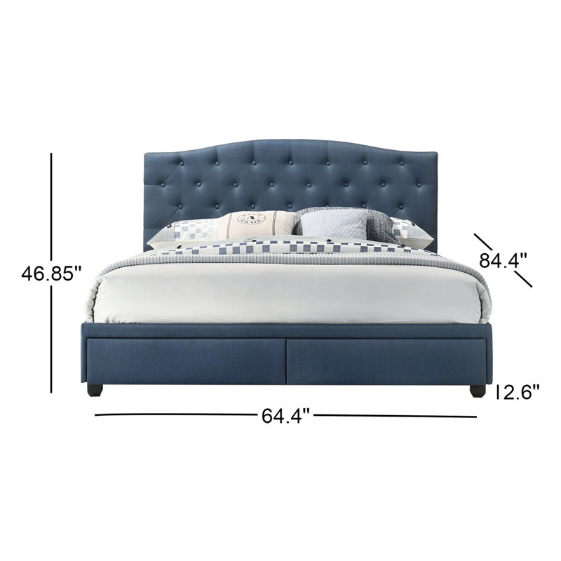 Lit plateforme tapissier avec rangement Krick, Grand, Bleu