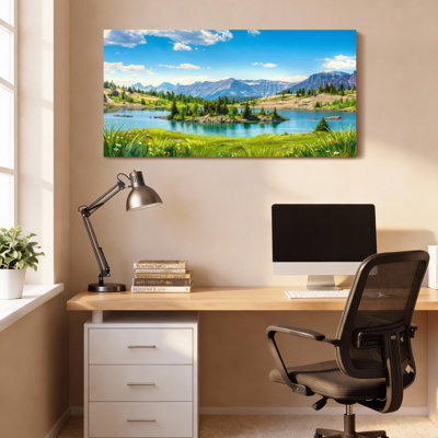 «Mountain Lake Landscape», ensemble de 1 reproduction d'art sur toile tendue sur toile