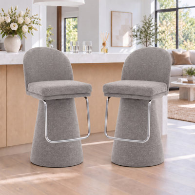 Everly Modern Gray Upholstered Swivel Bar Stools with Solid Wood Frame and Footrest