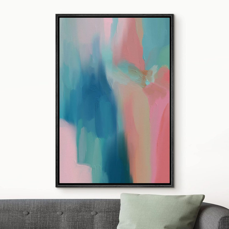 «Vibrant Blue Pink Pastel Watercolors», reproduction sur toile, Noir, H 36 po x l 24 po x P 1,5 po