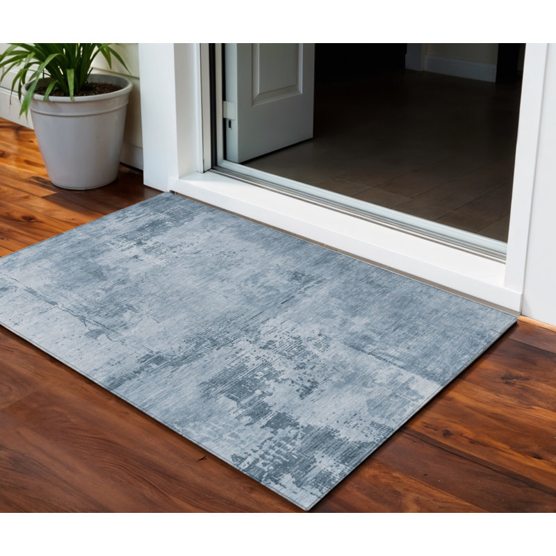 Tapis intérieur lavable abstrait bleu denim 3 pi x 5 pi