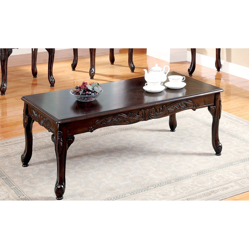 3Pc Solid Wood Traditional Dark Cherry Finish Coffee Table With Legs And Intricate Ornament Feature Design, 1 2 End Tables For Living Room Space Area Of Design Ornamentation, Environment