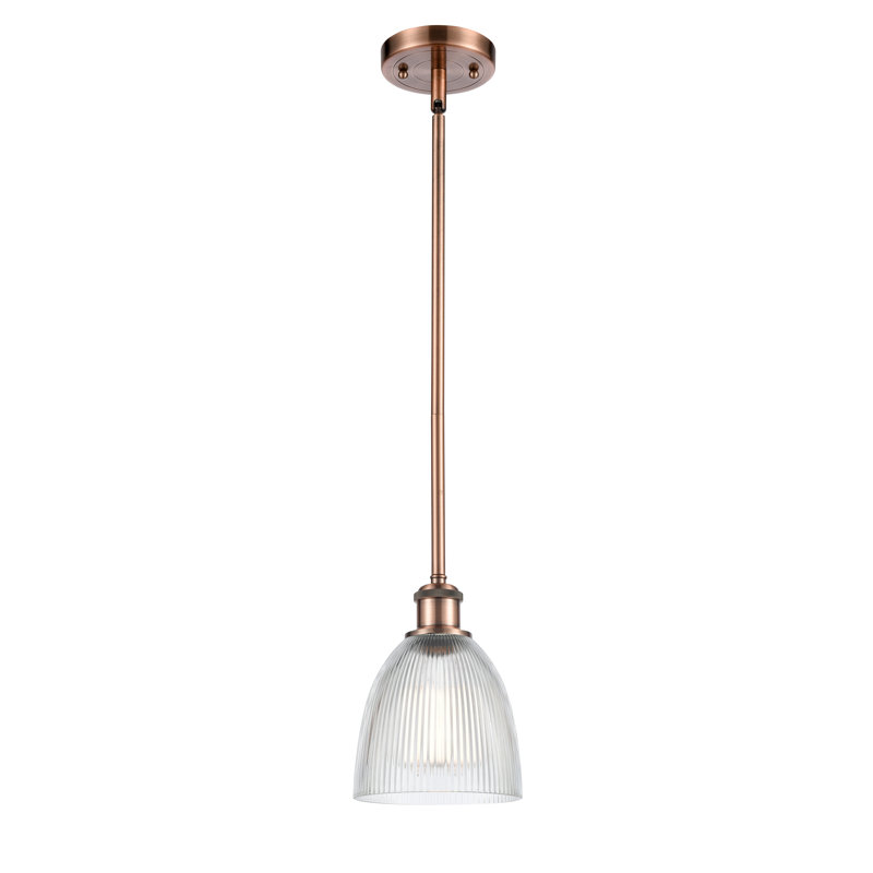 Luminaire suspendu en forme de cloche 1 lumière Whipple, Cuivre antique, Ampoule non incluse, Transparent