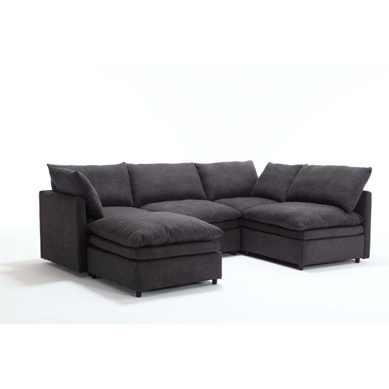 Canapé modulaire polyvalent en forme de U avec revêtement sophistiqué pour le salon, Gris foncé
