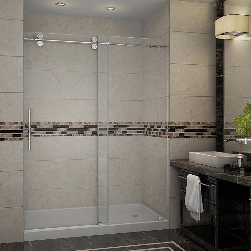 Porte de douche coulissante simple sans cadre de H 77,5 po Langham, Chrome