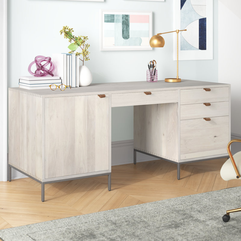 Loki Solid Wood Top Executive Desk, Dove Poplar