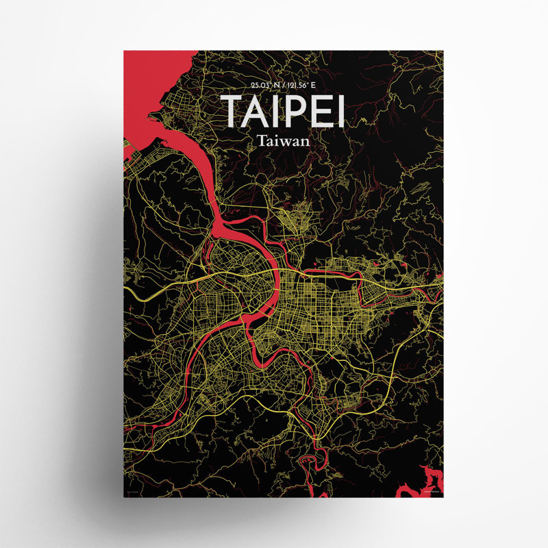 Taipei City Map in Contrast 1 Piece Wall Art, 27.6cm H x 19.7cm W x 0.05cm D