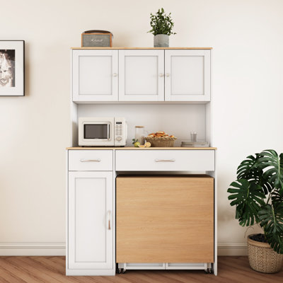 63” Folding Dining Table Set With 71” Tall Kitchen Pantry Storage Cabinet