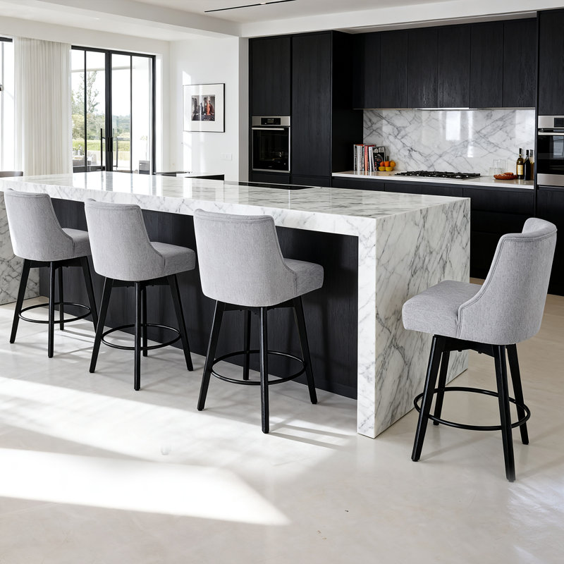 Swivel Counter Stools,26 Inch Bar Stools With Footrest And Back,Upholstered Barstools With Solid Wood Legs,Stable Design For Kitchen, Restaurant, Bar, Cafe