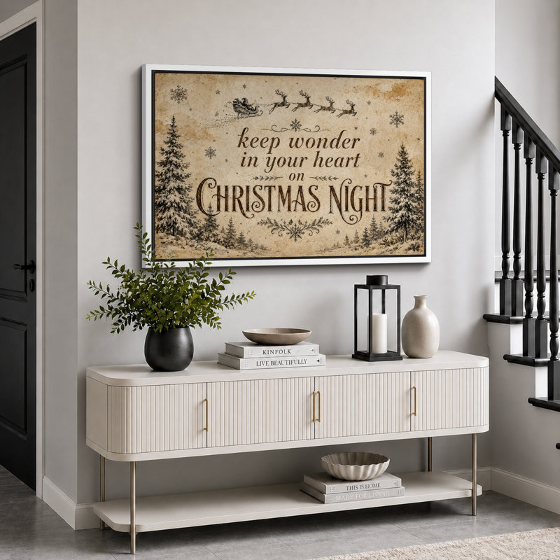 «Vintage Christmas Night Holiday», photos de salon, impression sur toile encadrée, H 24 po x l 36 po x P 1,5 po, Cadre blanc