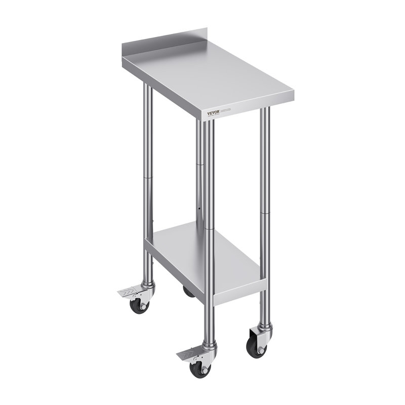 Table de travail en acier inoxydable 24 x 15 x 40 pouces, table de préparation alimentaire commerciale avec roulettes, table de préparation robuste, table de travail en métal à hauteur réglable pour restaurant, maison et hôtel