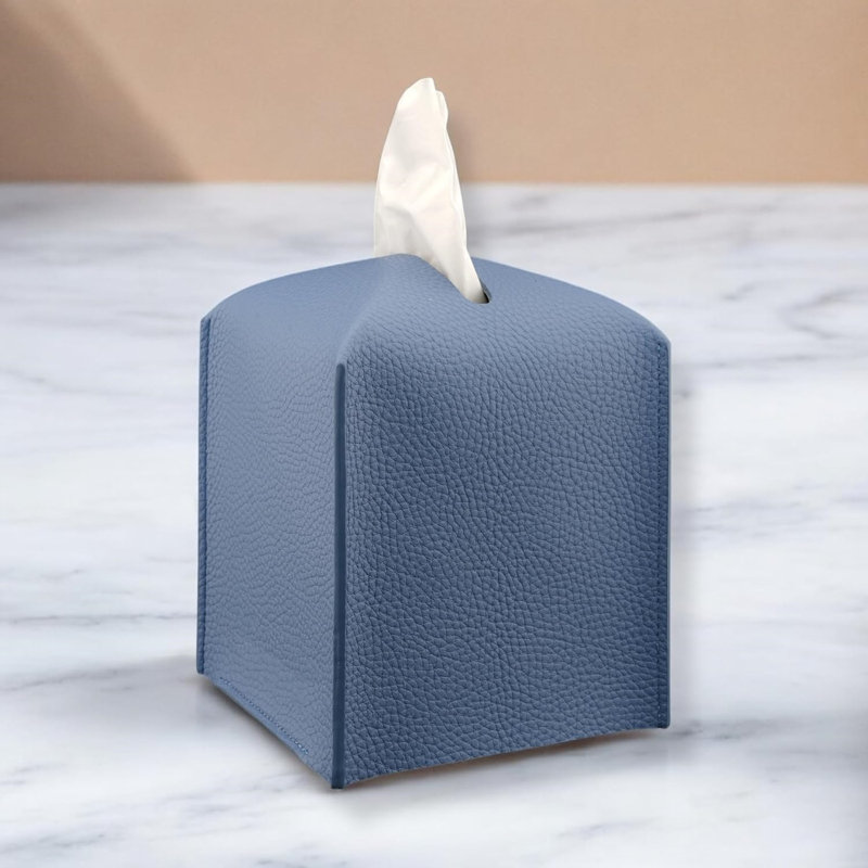 PU Leather Tissue Box Cover for Elegant Home Decor, Blue