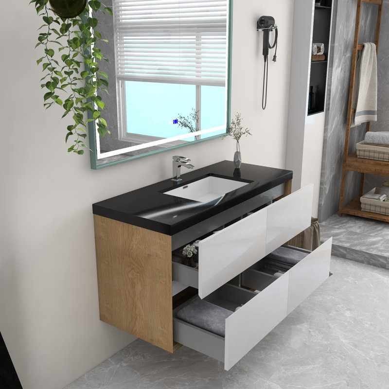Ensemble de meuble-lavabo mural simple 48 po Lause Kody, Blanc brillant