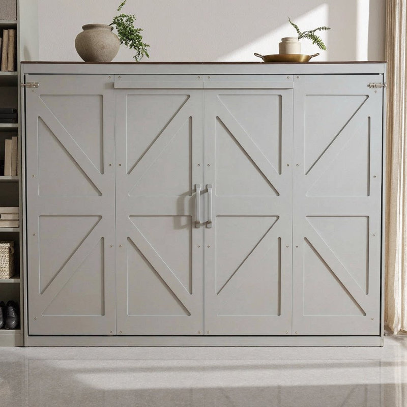 Grand lit escamotable avec armoire, lit escamotable peu encombrant, lit pliant pour chambre d'amis / bureau, contreplaqué de qualité industrielle, mécanisme à double piston, lattes flexibles