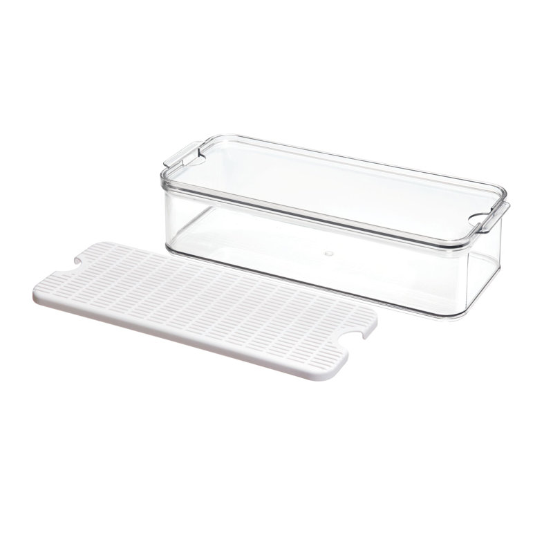 iDesign Crisp Produce Bin with Lid and Removable Inner Basket, BPA Free - Clear and White