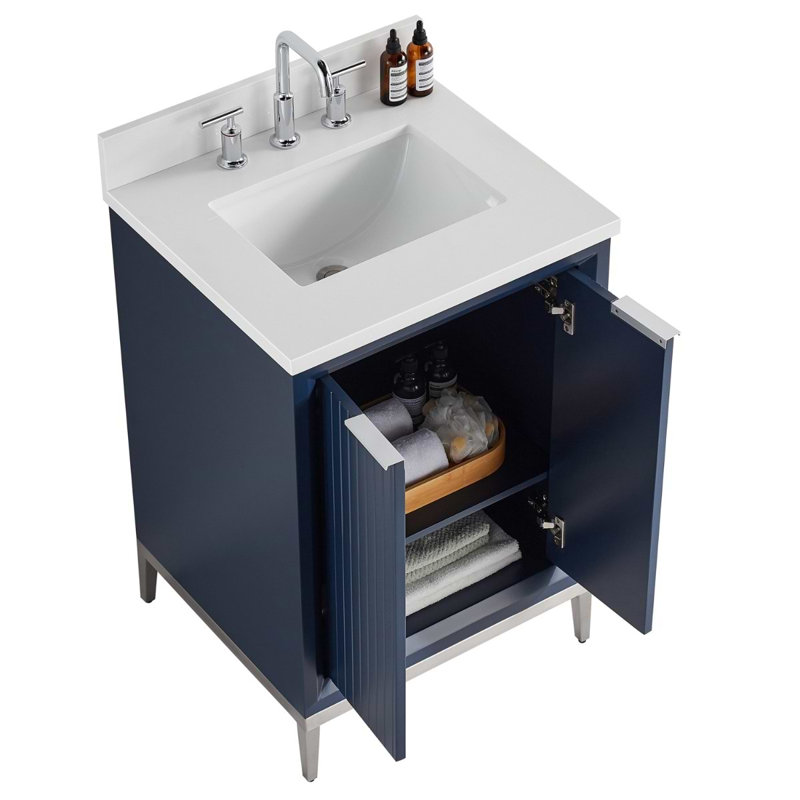 Bungalow 24" Freestanding Standard Single Bathroom Vanity with Top, Silver/Navy Blue