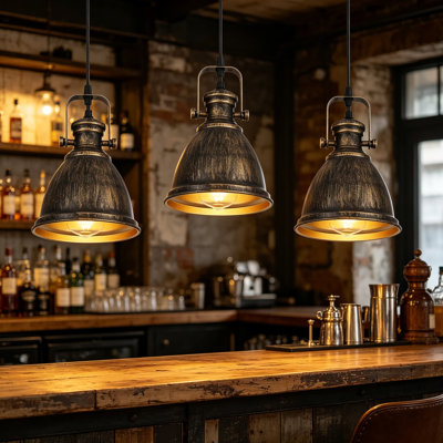 Bronze Pendant Lights 3 Pack, Vintage Farmhouse Kitchen Island Lighting, 6.5 Inch Adjustable Height Pendant Light Fixtures for Dining Room, Living Room, Sink, Bar, Black Bronze