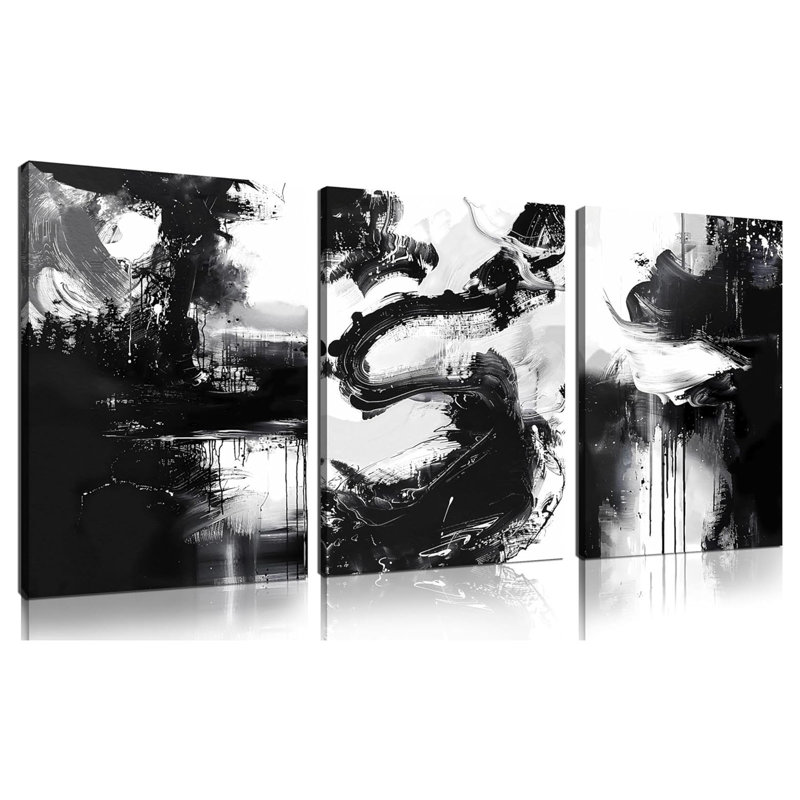 Art mural abstrait pour le salon, toile murale noire et blanche pour la chambre à coucher, impressions photo, format 12 x 16 pouces, 3 pièces