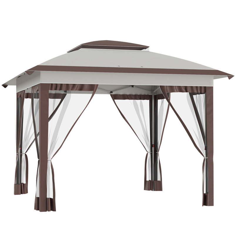 Outsunny 12' X 12' Pop Up Canopy Tent With Netting And Carry Bag, Brown, Brown/White