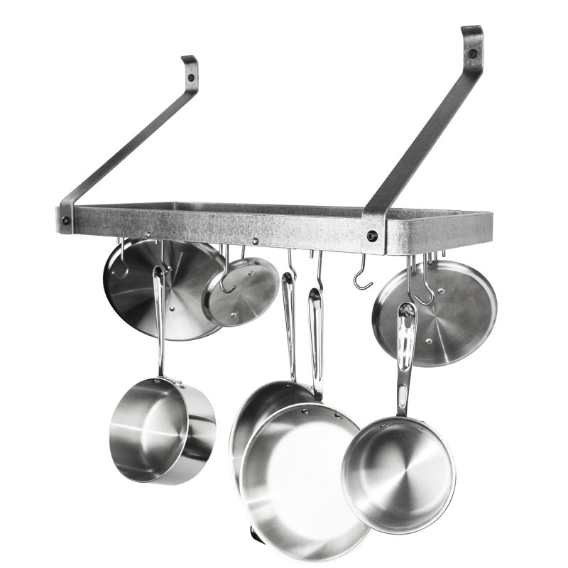 Gourmet Handcrafted Flared Arm Deep Bookshelf Wall Mounted Pot Rack, 17'' H x 36'' W x 13'' D