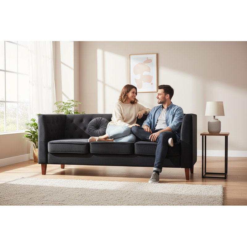 square design 81.5 wide velvet sofa, Black