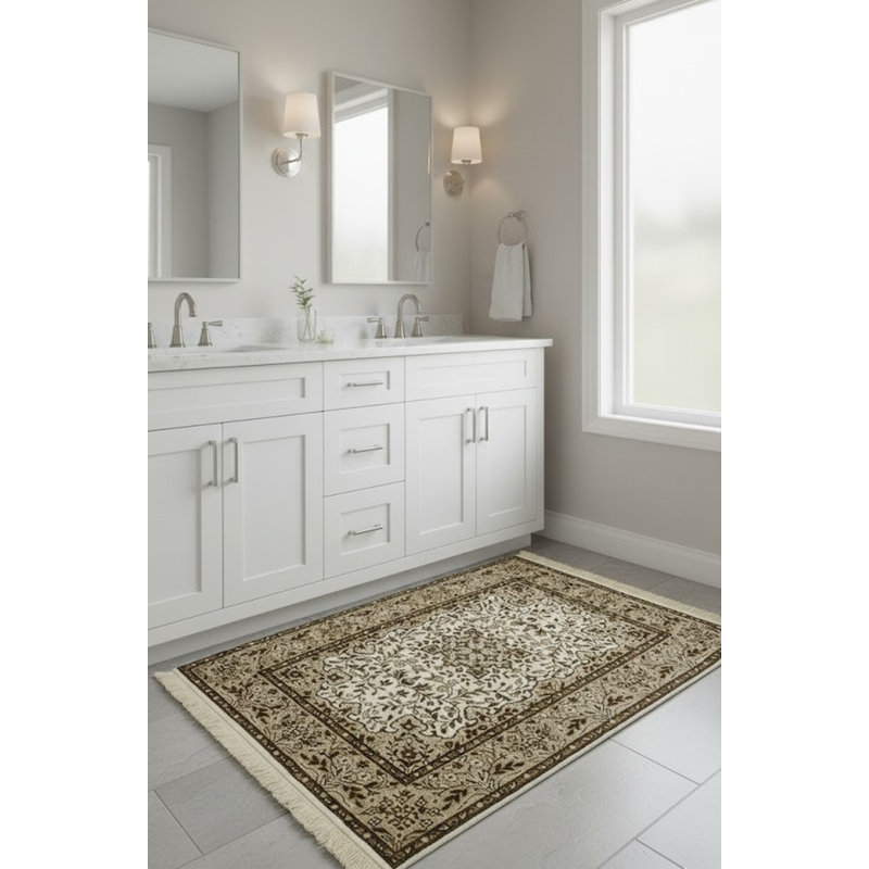Tapis floral en laine noué à la main à motif floral, Rectangle 2'8" x 3'10"