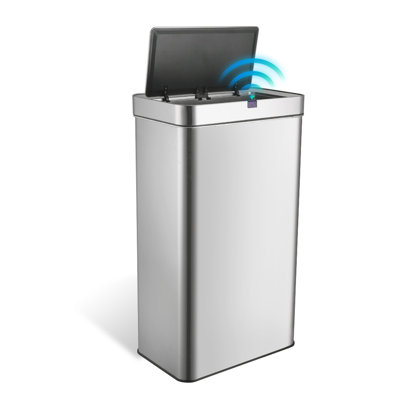 Poubelle rectangulaire en acier inoxydable de 49 litres (13 gallons) avec détecteur de mouvement, pour la cuisine et le bureau, argentée