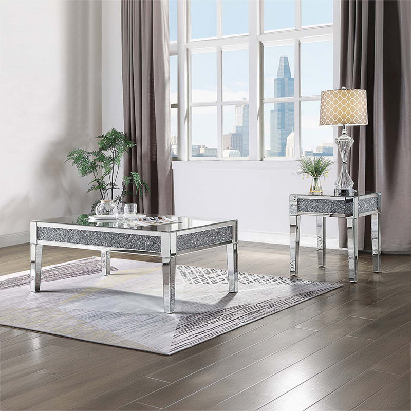 Table de bout Noralie, miroir et faux diamants