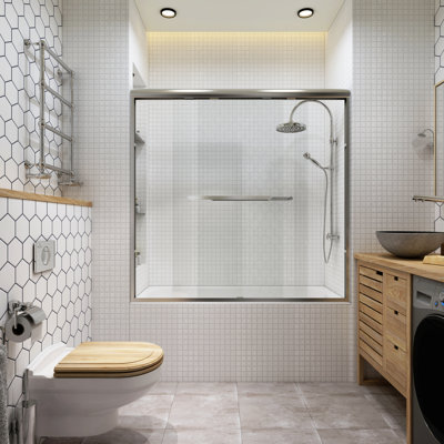 56" - 60" W x 58" H Double Sliding Semi-Frameless Tub Door with Clear Glass