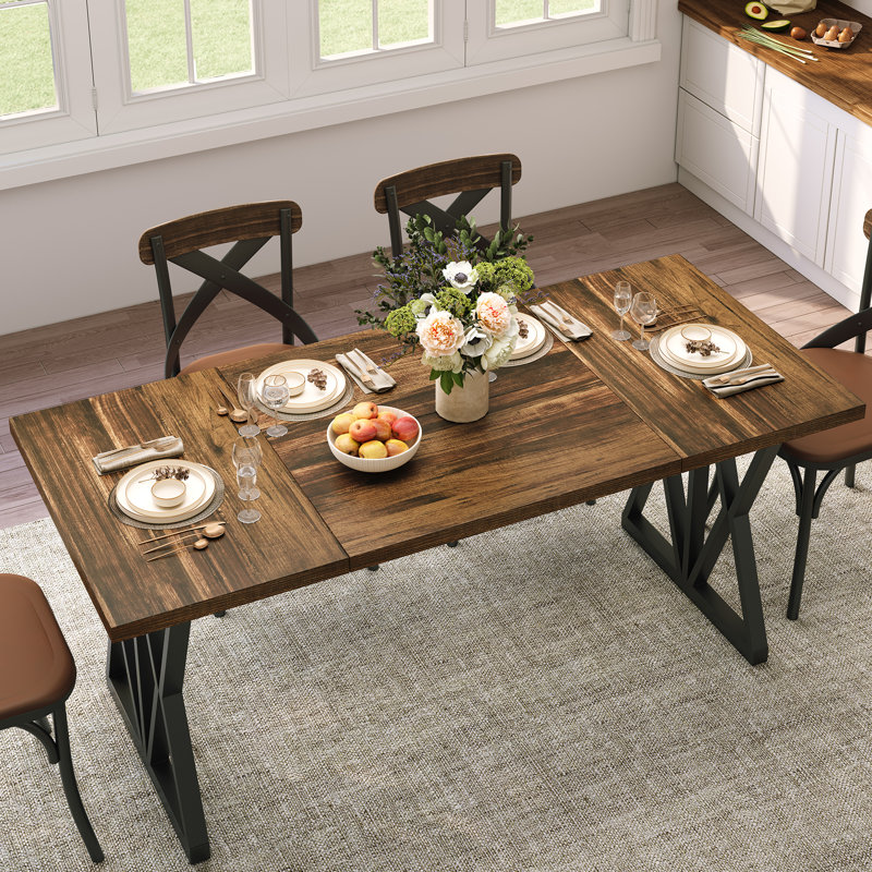 Metal Base Dining Table, Brown / Black