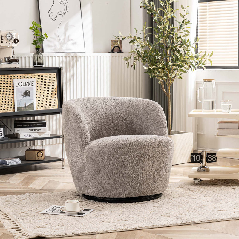 Hadriel Boucle Swivel Barrel Chair, Light Gray Boucle