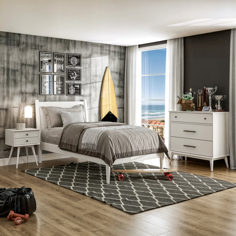 Lit plateforme Ashlie, Blanc, Lit simple