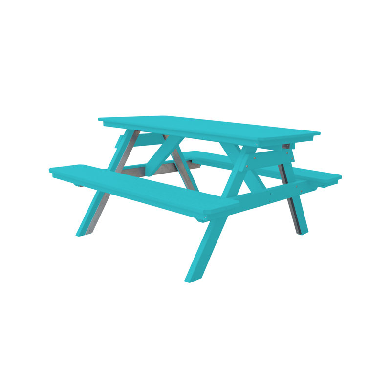 6 - Person Patio Dining Set with Rectangular Table, Aruba Blue, 55" W x 60" L