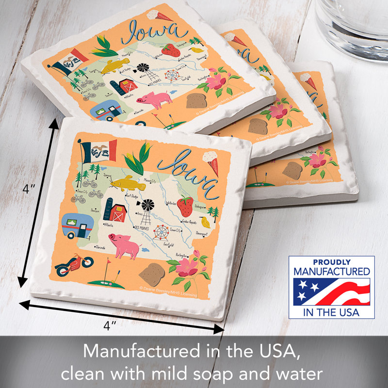 Iowa 4 Piece Tumbled Tile Coaster Set