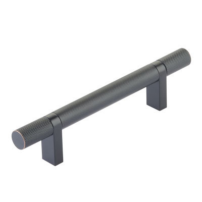 Emtek Select Cabinet Pull 4" C-C, Rectangular Bar Stem, Knurled Bar