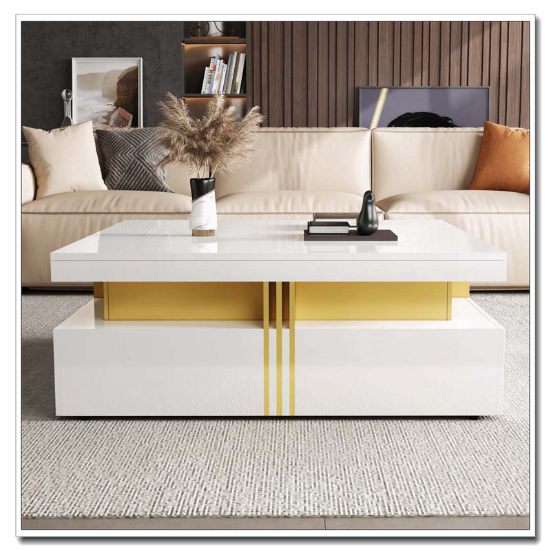 Table basse carrée avec rangement à 4 tiroirs, Blanc