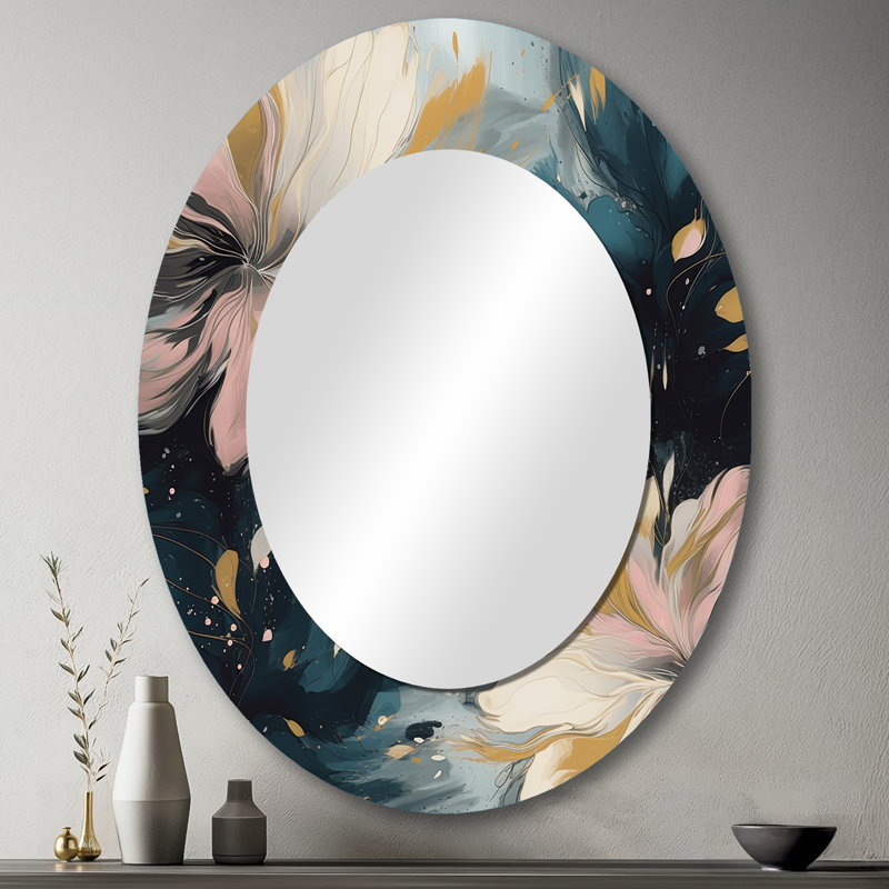 Sindri rose et beige Blooming Abstractions I - miroir mural floral, miroir décoratif traditionnel, impression d'art en métal