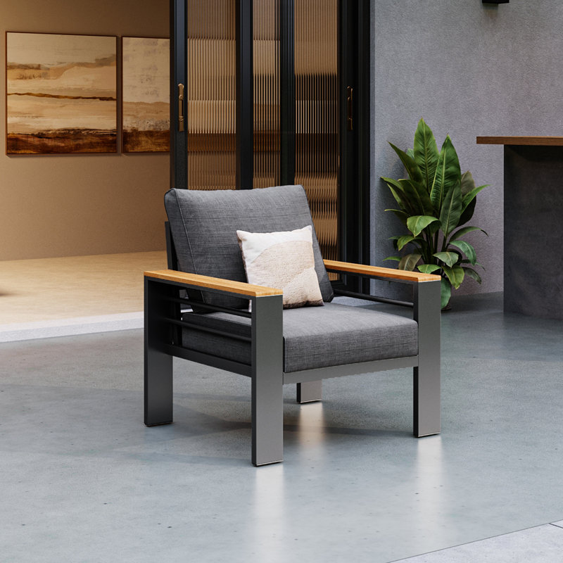 Modern Aluminum Patio Chair with Cushion, Gray