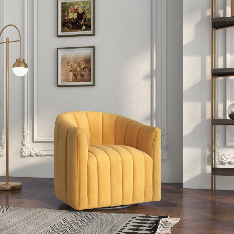 Fauteuil demi-tonneau pivotant Annelotte, Moutarde